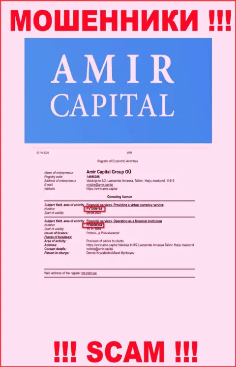 Amir Capital размещают на сайте лицензионный документ, невзирая на этот факт бессовестно разводят наивных людей