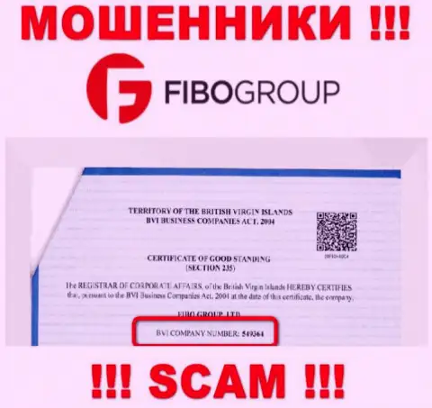 Регистрационный номер противозаконно действующей компании ФибоГрупп - 549364