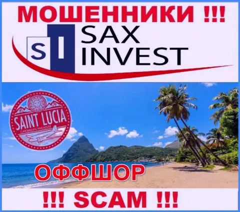 Поскольку Sax Invest имеют регистрацию на территории Saint Lucia, присвоенные деньги от них не забрать