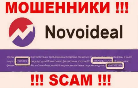 Не связывайтесь с компанией NovoIdeal Com, зная их лицензию, показанную на сайте, вы не сумеете уберечь собственные деньги