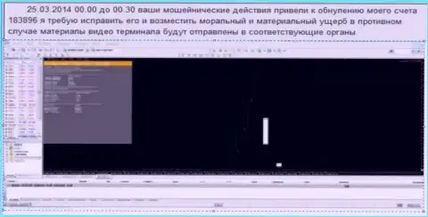 Скрин экрана с явным свидетельством обнуления торгового счета клиента в Grand Capital