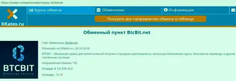Краткая информационная справка об online обменнике БТЦБИТ на web-портале xrates ru